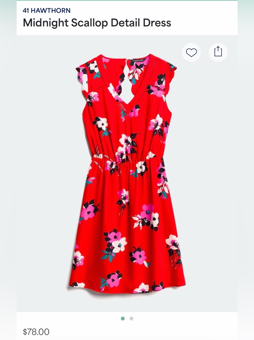 41 Hawthorn Red Floral V-Neck Scallop Dress